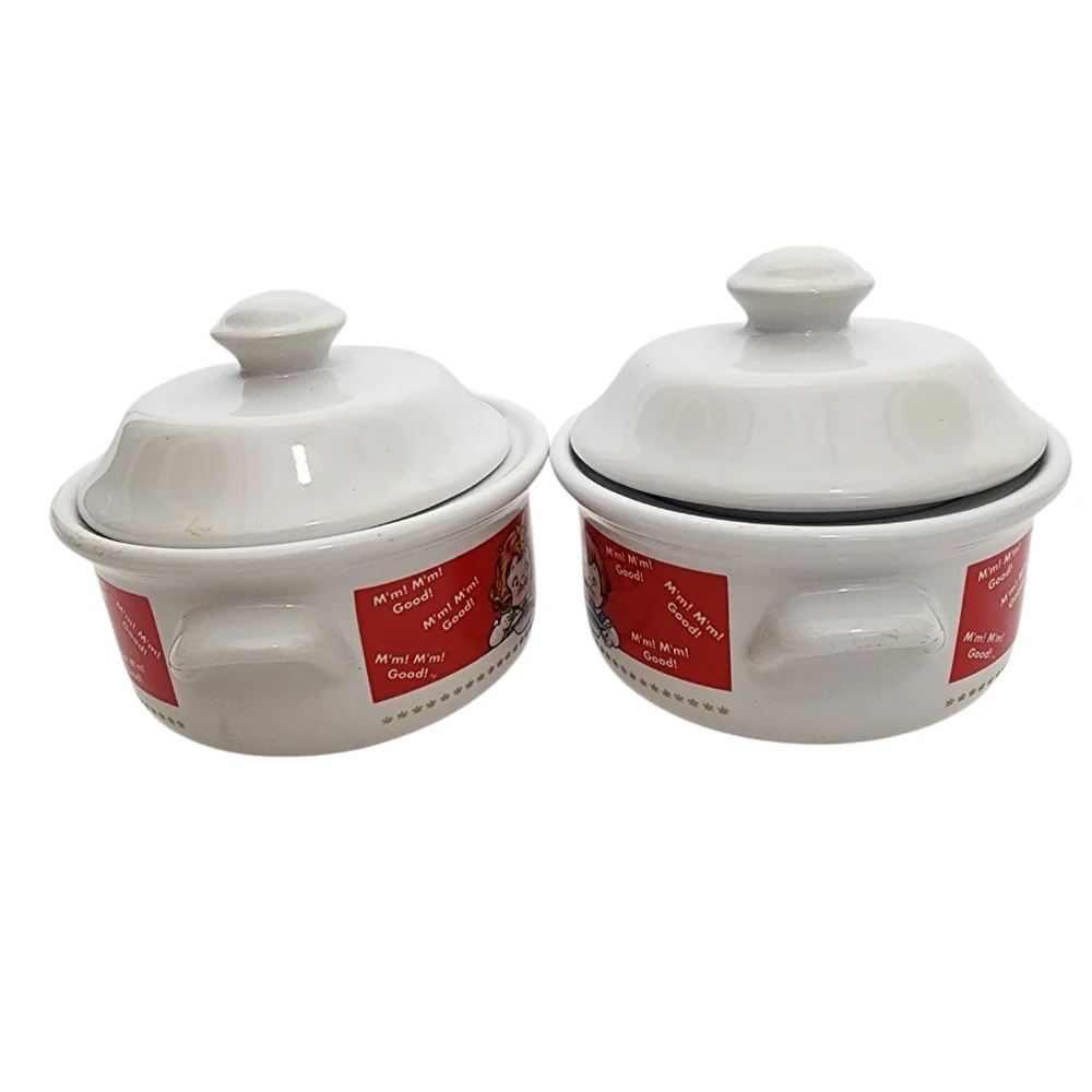 Vintage 1998 Campbell’s Soup Crock Bowls Lids Set 2